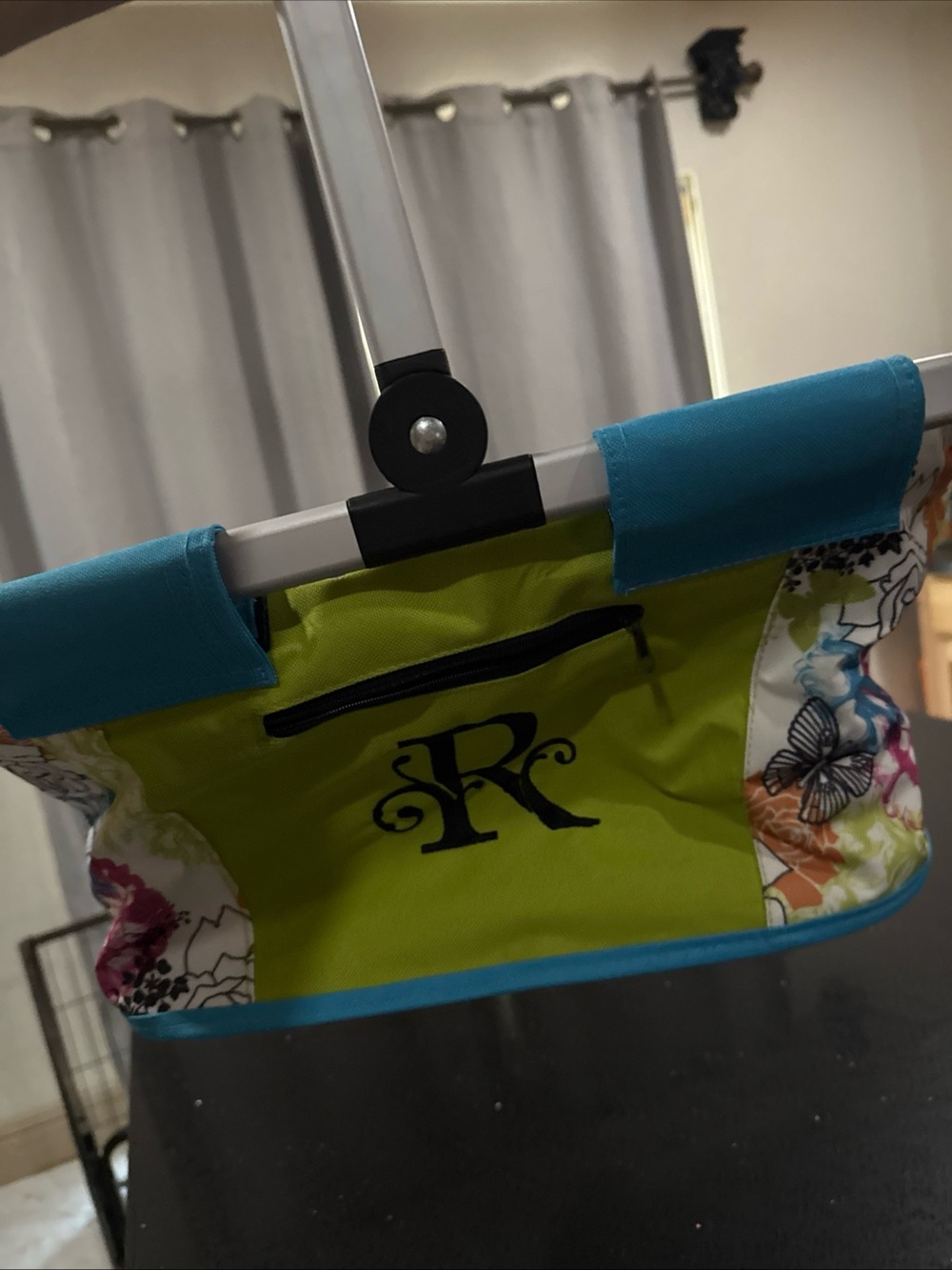 Lime & Turquoise Floral Accent Women’s Tote with Monogram R